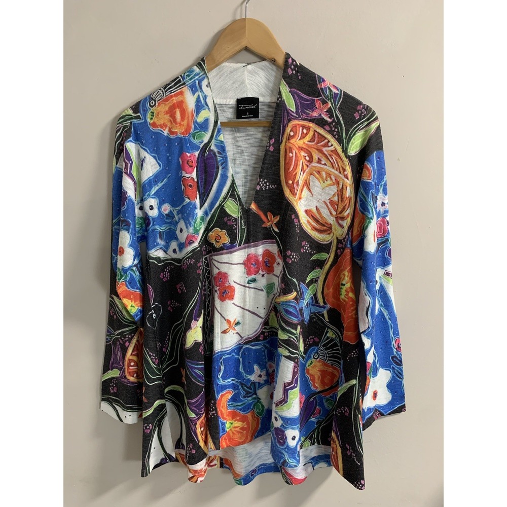 Vintage Inoah Womens Artsy Oversized Top Size S Rainbow Floral Abstract Bohemian